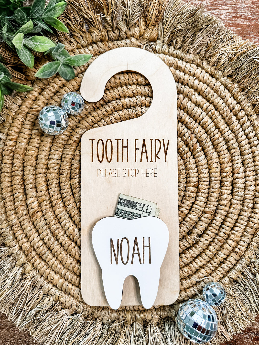 Tooth Fairy Wooden Door Hanger - Custom Name Tooth Fairy Pick Up Box
