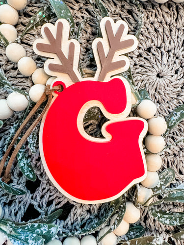Retro Initial Reindeer Stocking Tag
