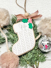 Load image into Gallery viewer, Personalized Cable Knit Patterned Stocking ornament/tag