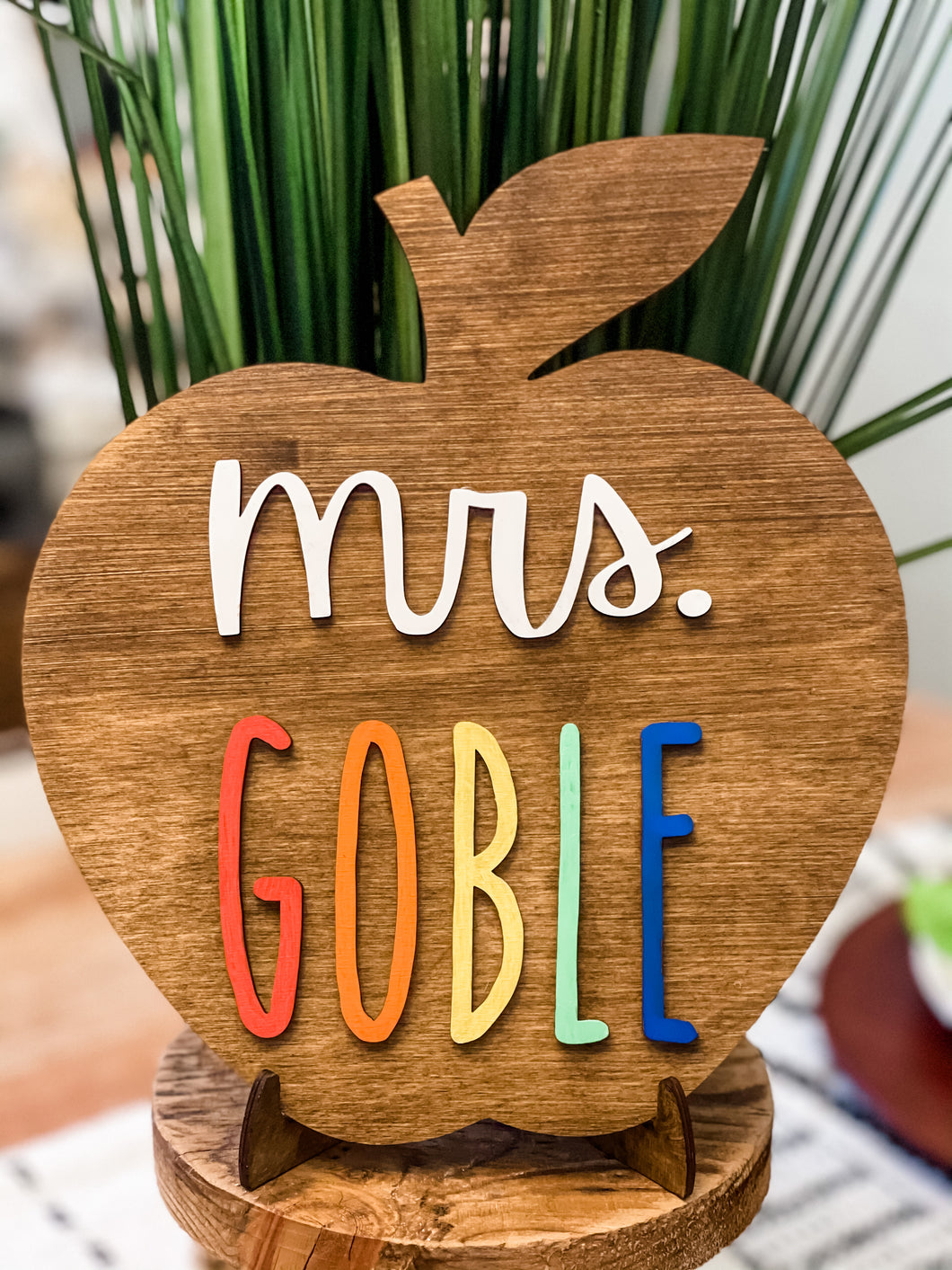 Personalized Teacher Apple Sign w/stand